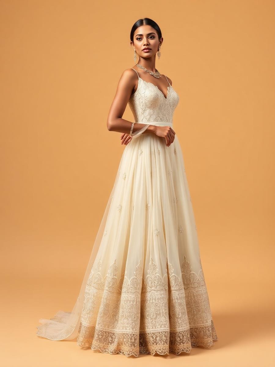Ivory Organza Anarkali — Women — Occasion
